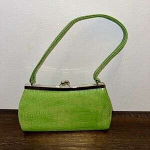 Bijoux Terner Faux Green Leather Croc Embossed Shoulder Bag Vintage